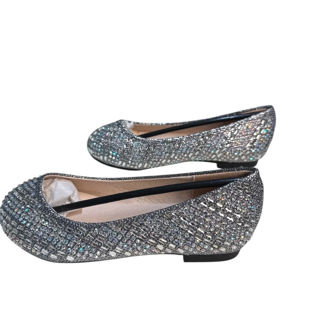 Lauren Lorraine Brenda-K Flats Pewter Crystal Rhinestone Girls Kids‎ Size 11.5